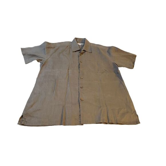 Pronto‎ Uomo 100% Linen Short Sleeve Button Down Shirt Brown Size L Designer - Picture 4 of 16